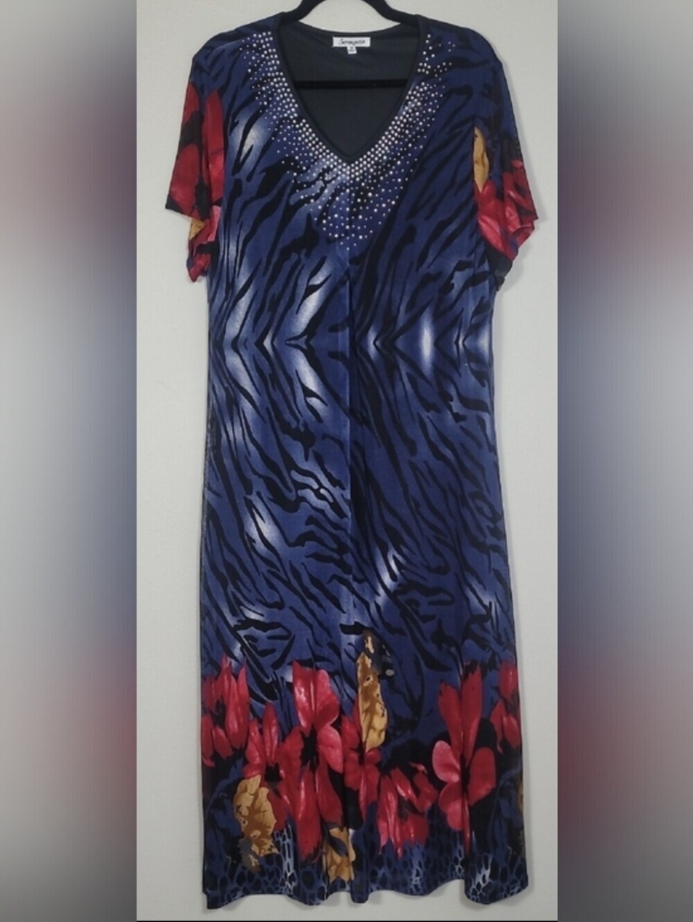 Serengeti Sparkling Jungle Flowers Maxi Dress Size XL/1X Crystal Maximalist